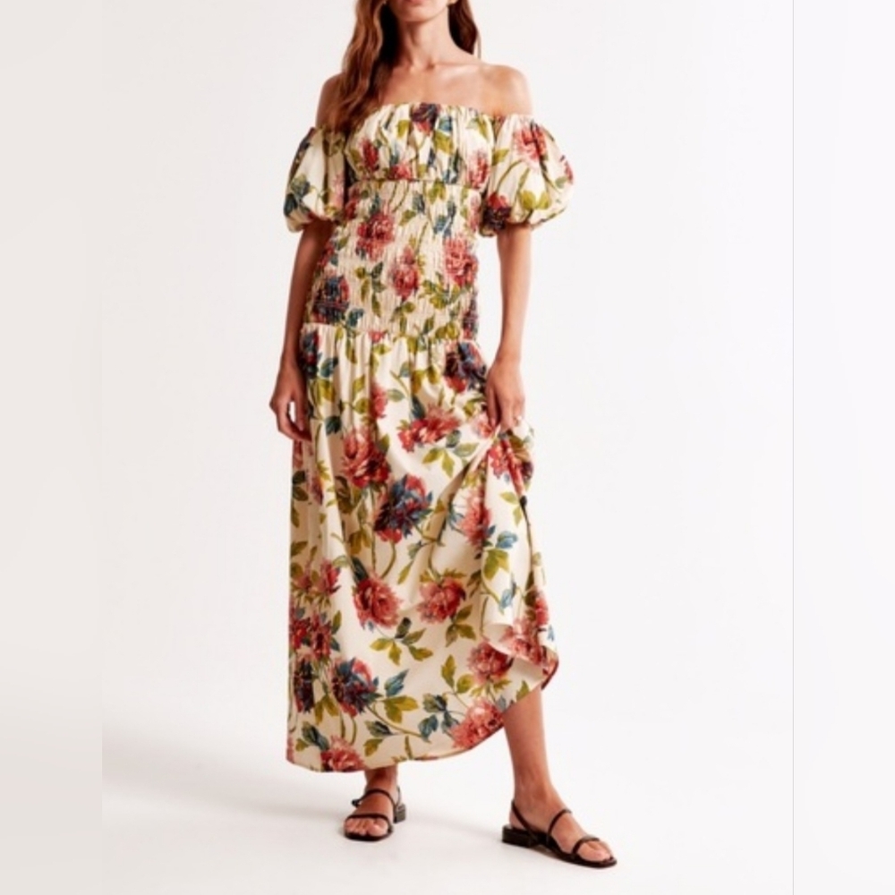 Abercrombie & Fitch Floral Puff Sleeve Maxi Dress | LARGE